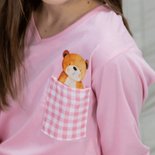 Pijama de Menina "Ursinho Amigo" – 100% Algodão | Fabricado em Portugal - 100% Algodão - Sonho Renovado