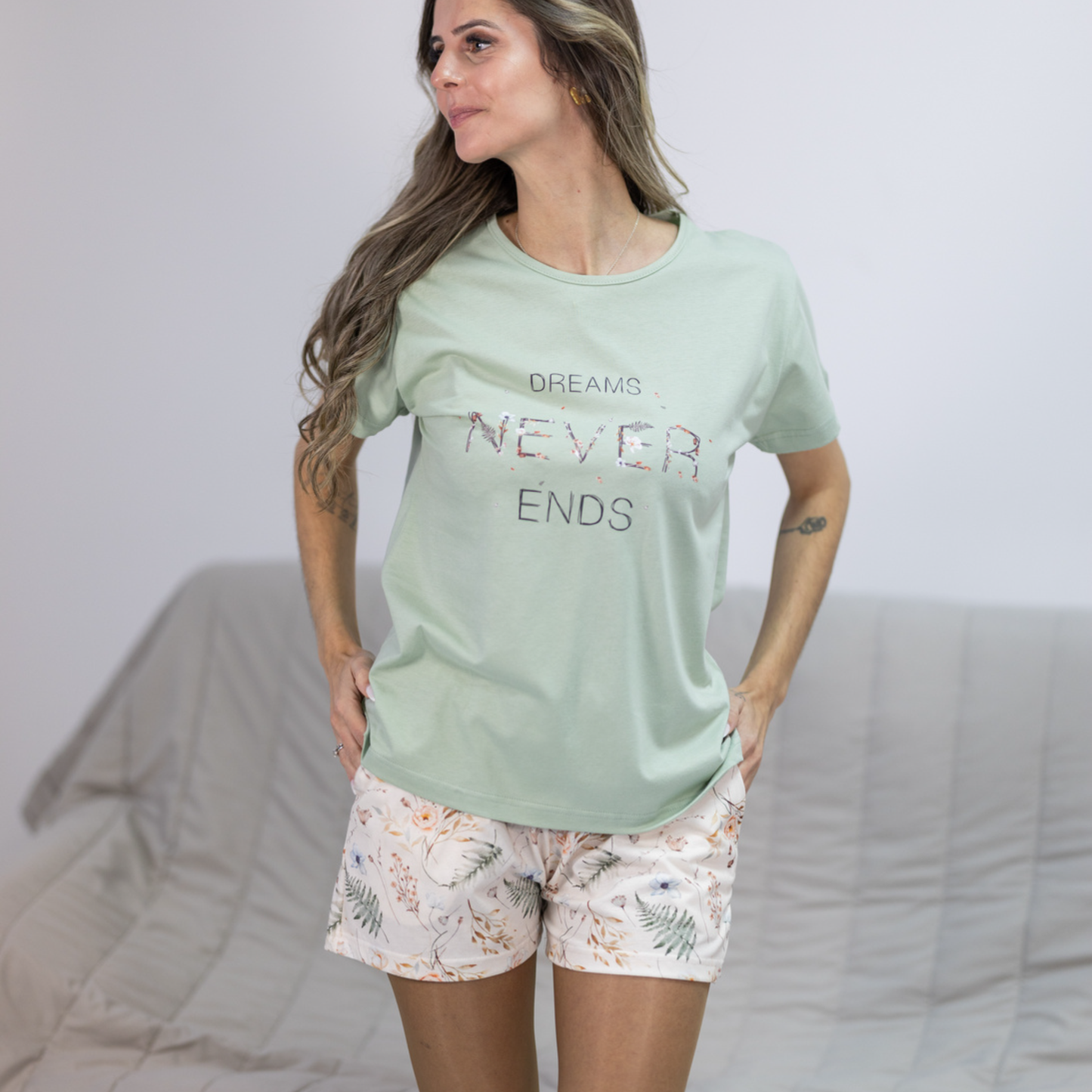 Pijama de Senhora de Calções 100% Algodão - Modelo "Dreams" - Fabricado em Portugal