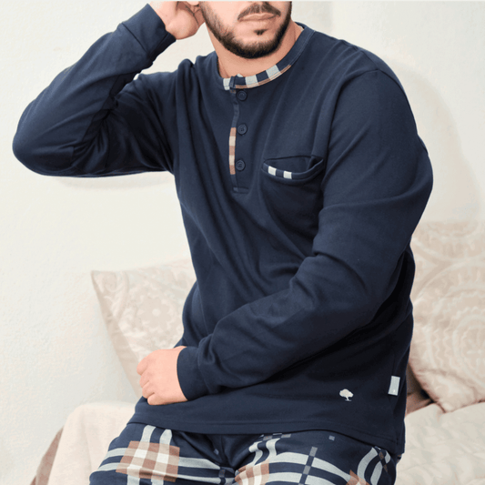 Pijama Cardado 100% Algodão para Homem – Inverno, Manga Comprida - 100% Algodão - Sonho Renovado