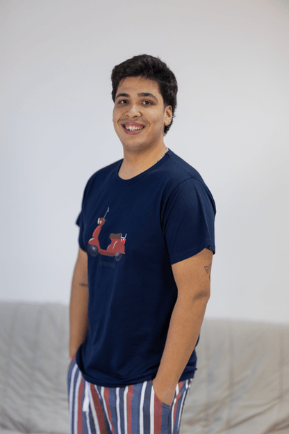 Pijama de Homem de Calções 100% Algodão - Estilo Scooter Vespa - Fabricado em Portugal - Pijama Homem - Sonho Renovado