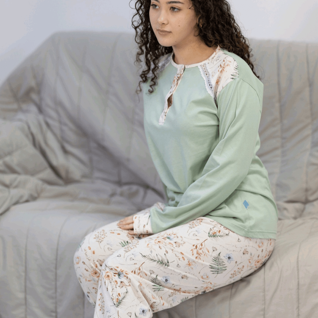 Pijama Feminino 100% Algodão Fabricado em Portugal – Conforto Natural com Punhos - 100% Algodão - Sonho Renovado