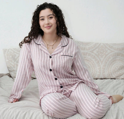 Pijama Flanela 100% Algodão para Mulher – Inverno, Manga Comprida (Rosa ou verde) - Flanela 100% Algodão - Sonho Renovado
