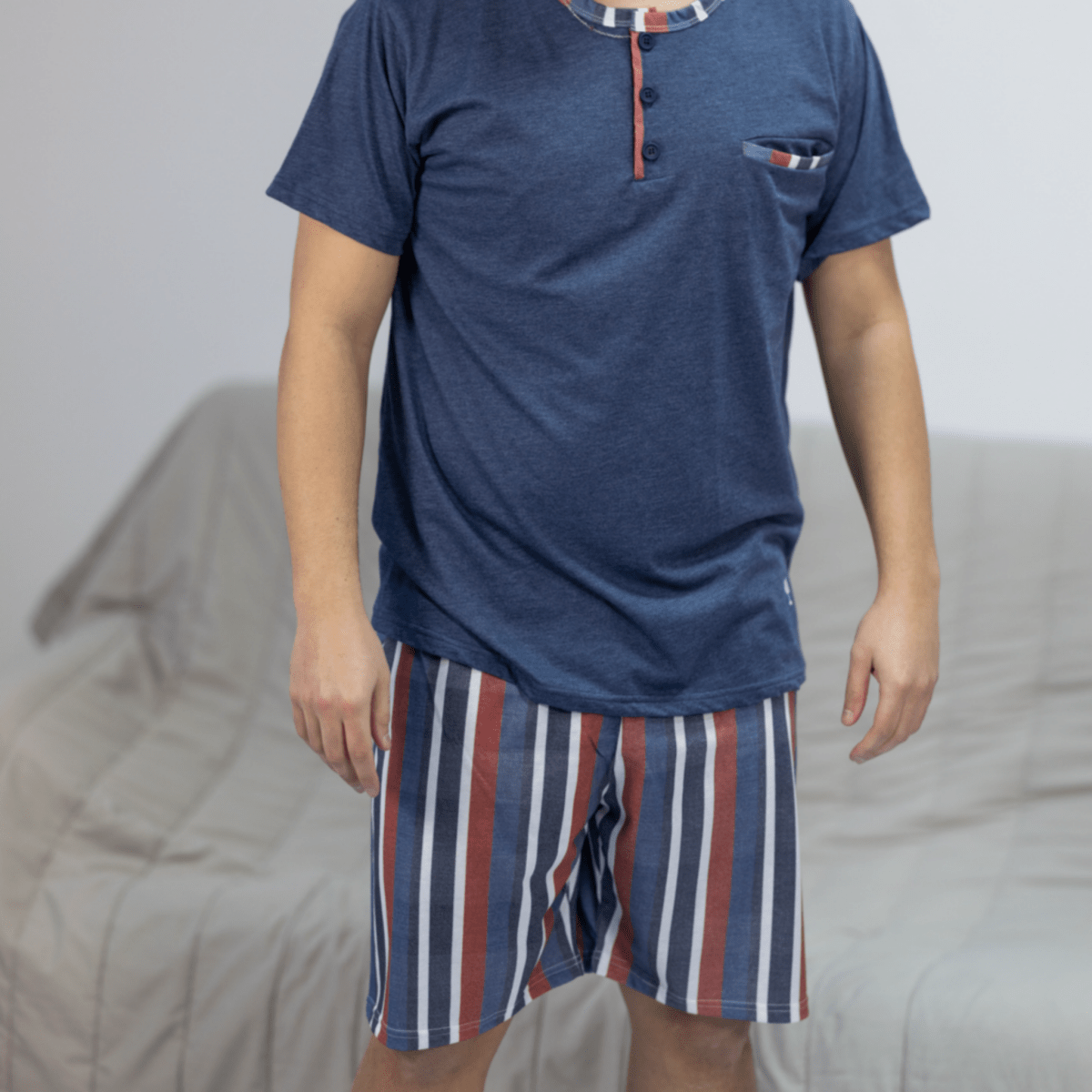 Pijama Masculino 100% Algodão – Azul & Listras | Fabricado em Portugal - Sonho Renovado